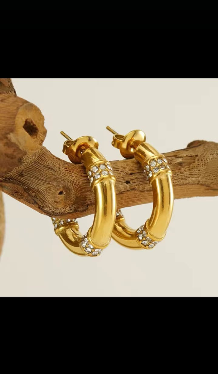 Crystal Pave Bamboo Hoops