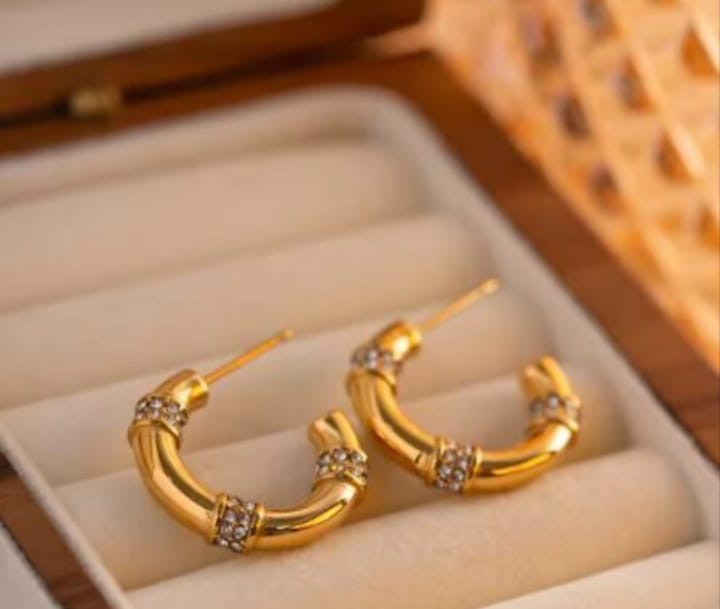 Crystal Pave Bamboo Hoops