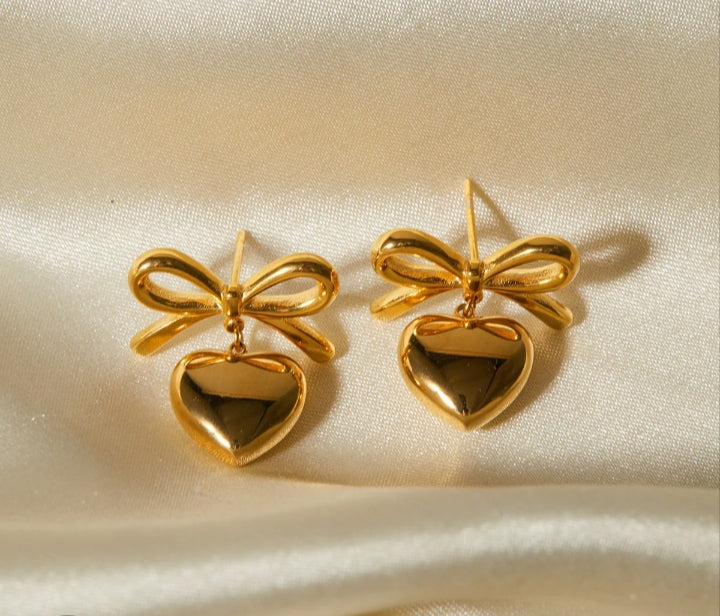 Bow Heart Charm Studs