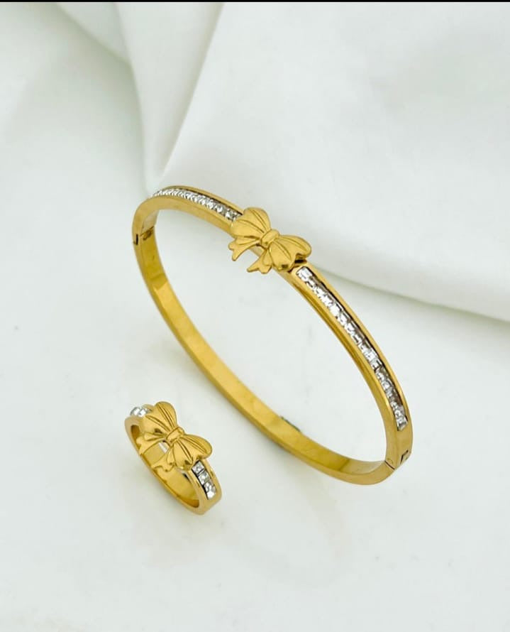 Bow Gold Hancuff & Ring Set
