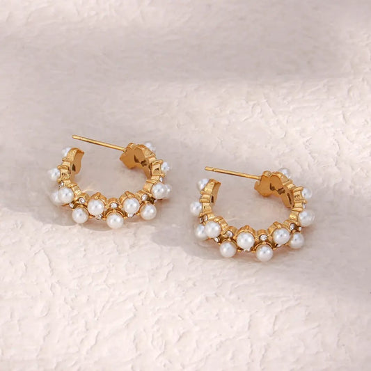 Gold and Pearl Studded Hoops