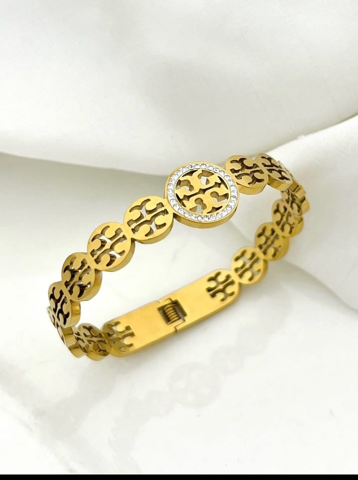 T Logo Zircon Handcuff Bracelet