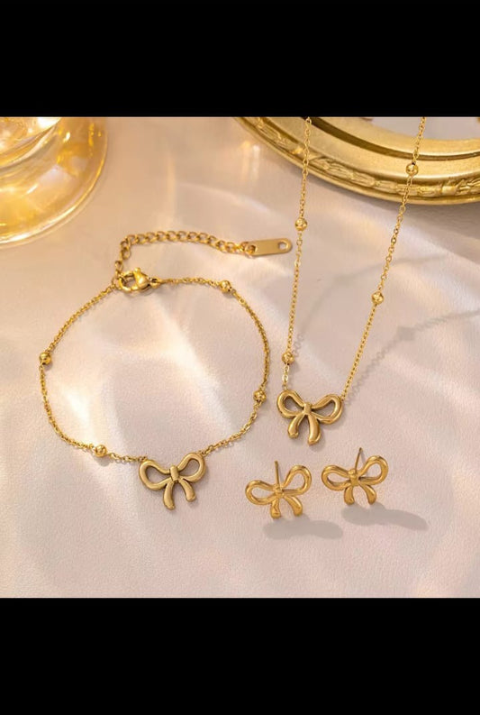 Bow Necklace, Earrings, and Bracelet Set