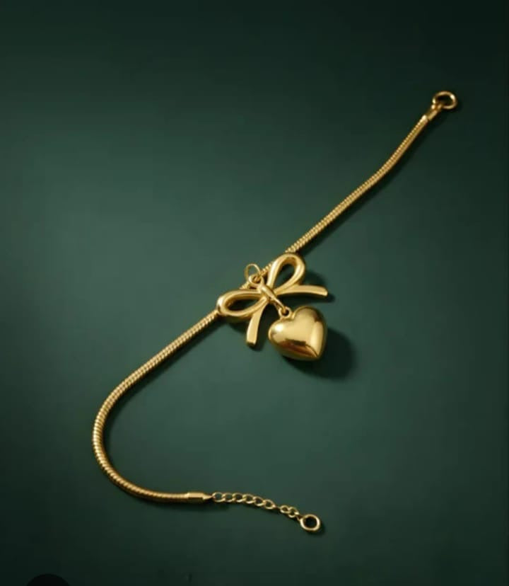 Bow Heart Charm Bracelet