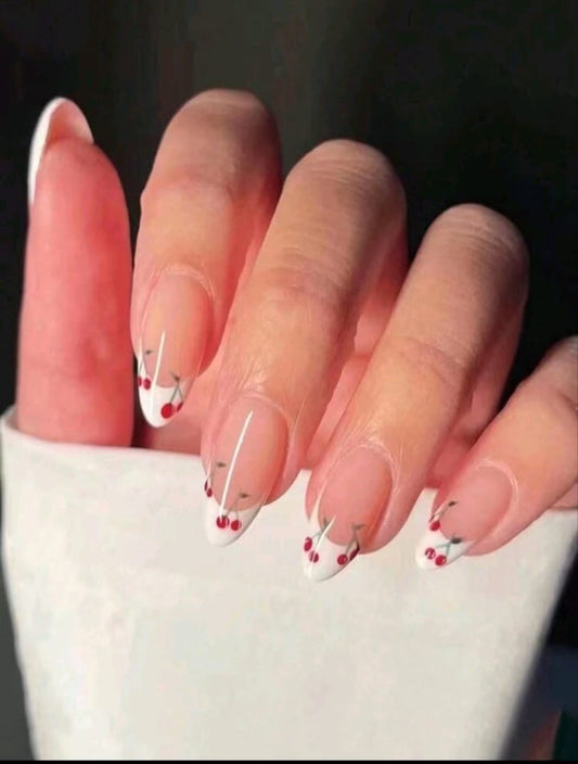 Cherry French Tips Nails 💖