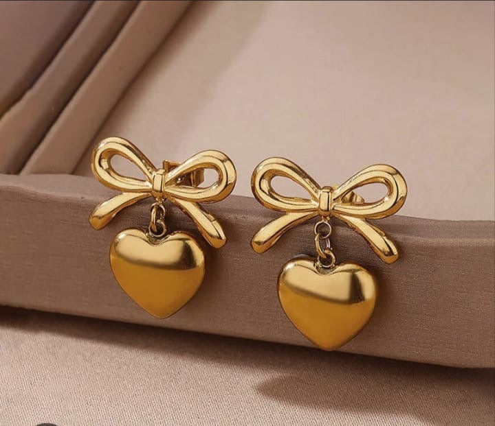 Bow Heart Charm Studs
