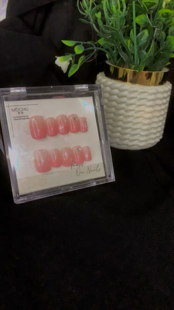 Pink Shimmer Stardust Nails