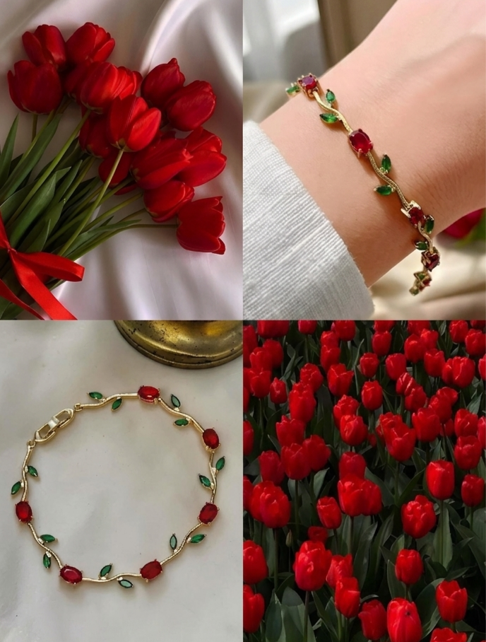 🌷 Red Tulip Charm Bracelet