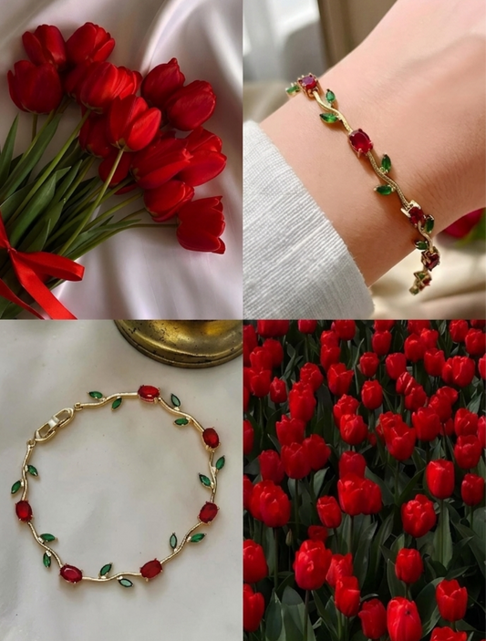 🌷 Red Tulip Charm Bracelet