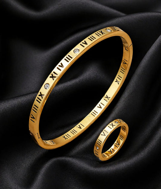 Roman Numerals Handcuff Ring Set