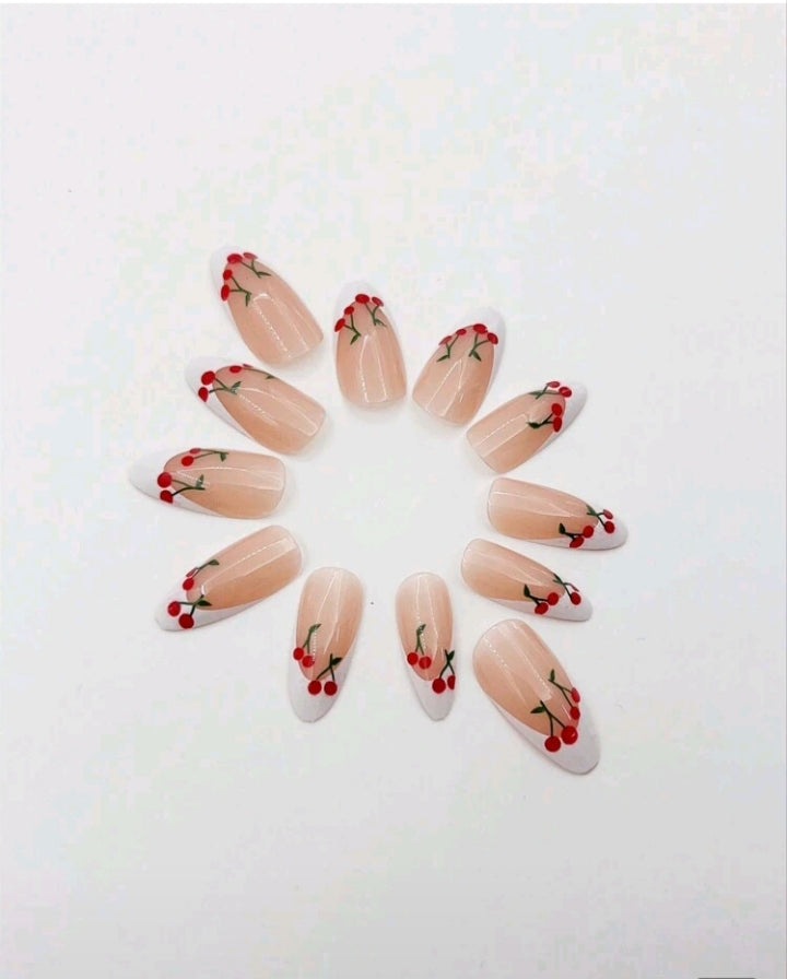 Cherry French Tips Nails 💖