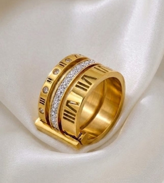 Roman Numeral Triple-Stacked Band Ring size(7)