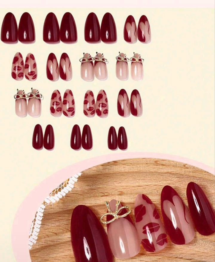 Pretty Maroon Mix Nails