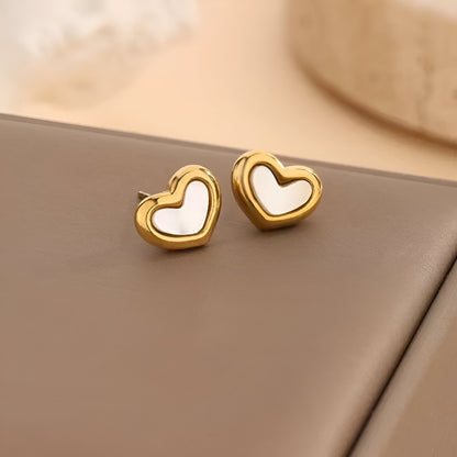 White Heart Charm Studs