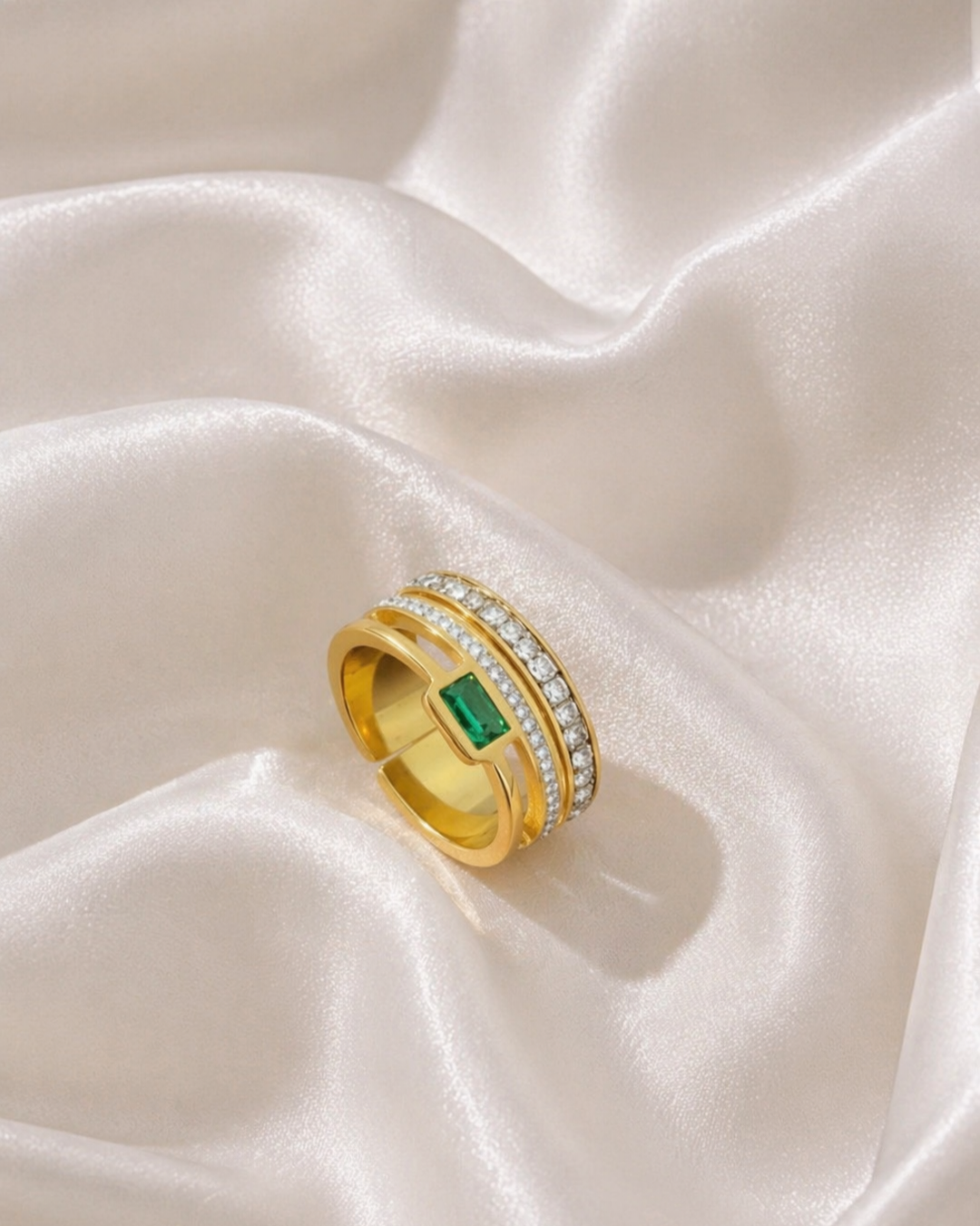 Green Emerald Handcuff Ring Set
