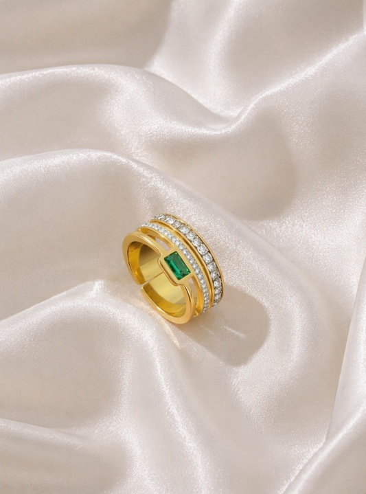 Emerald & Diamond Triple Layer Ring size(7)