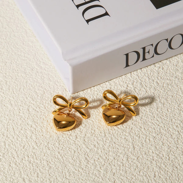 Bow Heart Charm Studs