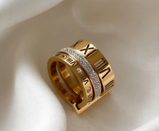 Roman Numeral Triple-Stacked Band Ring size(7)